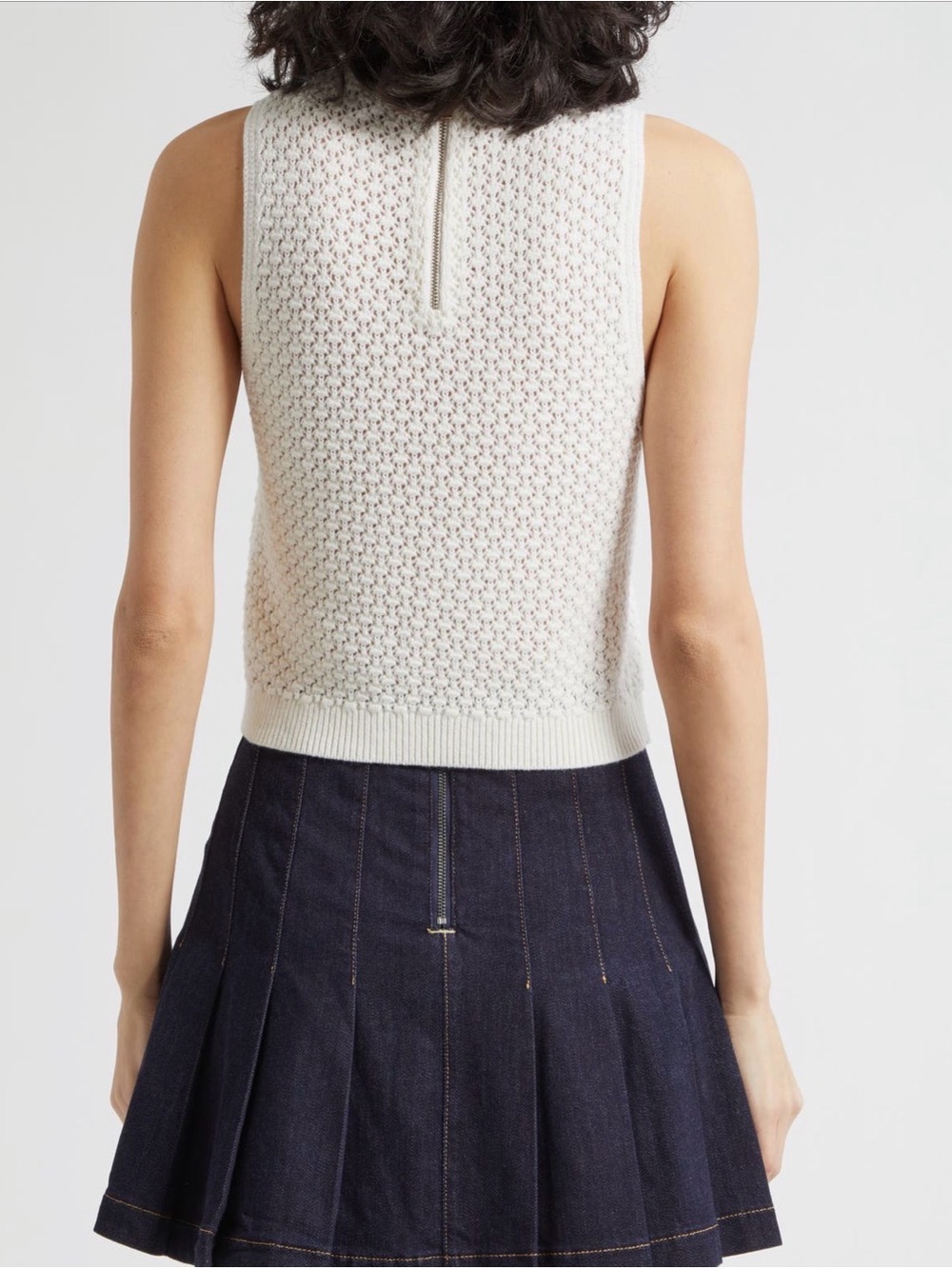 Alice + Olivia White Knit Tank with Blue Floral Embroidery - Picture 3 of 3
